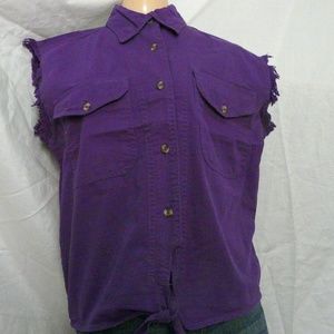 Women XL  Purple Short Sleeve Crop Top Shirt New
